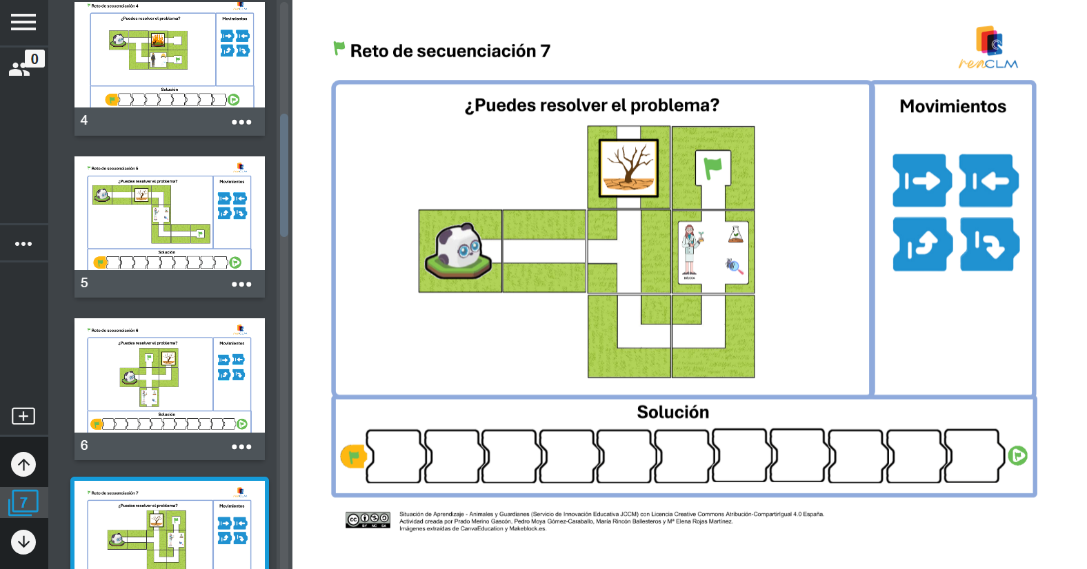 Captura de pantalla de los retos de secuenciación interactivos en lumio.